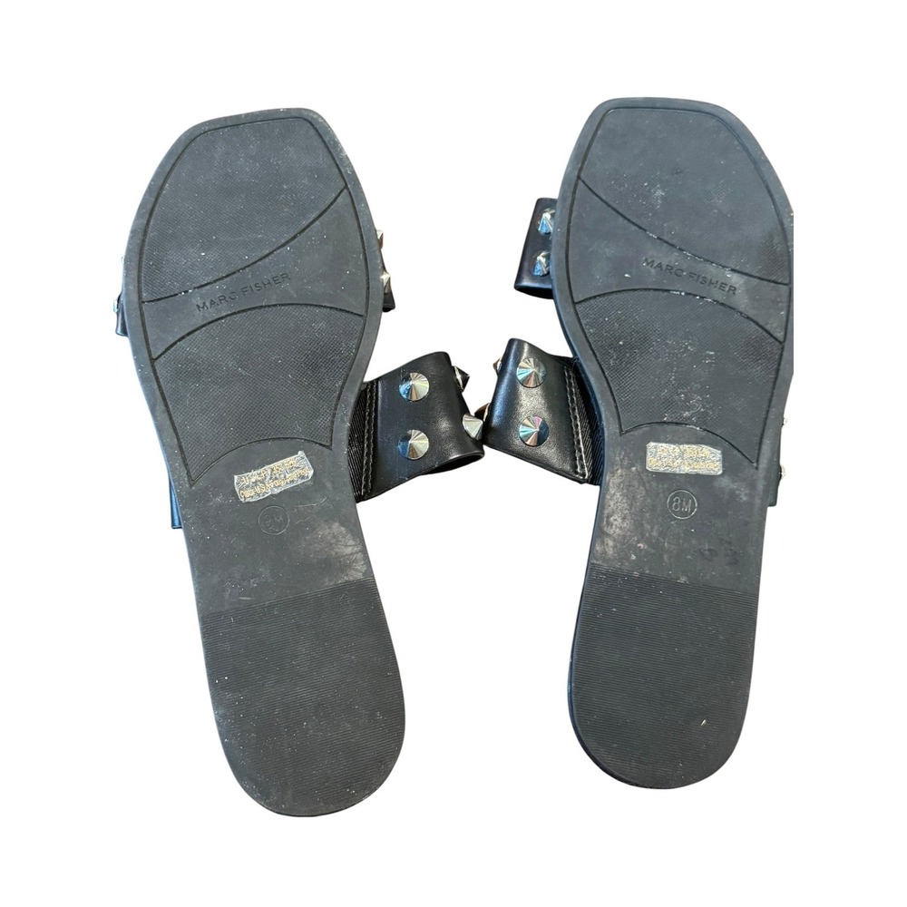 Marc Fisher Black Leather Studded Slide Sandals Double Strap Size 8 - Picture 6 of 6
